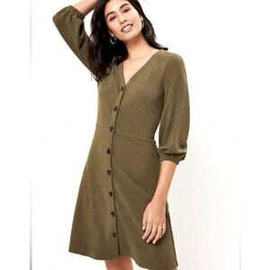 Ann Taylor Loft Olive Green Ribbed V-Neck Shirt Dress Size Small